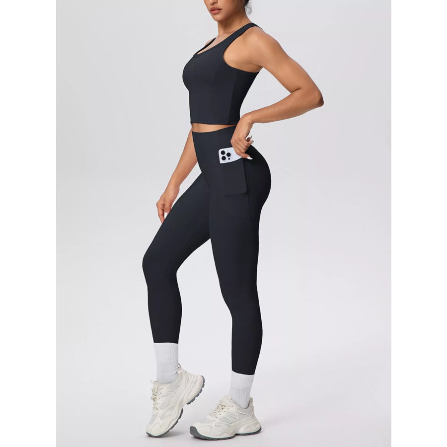 Scoop Neck Tank and High-Waisted Leggings Active Set Apparel and Accessories