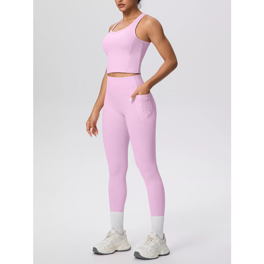 Scoop Neck Tank and High-Waisted Leggings Active Set Apparel and Accessories
