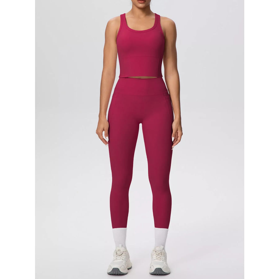 Scoop Neck Tank and High-Waisted Leggings Active Set Apparel and Accessories