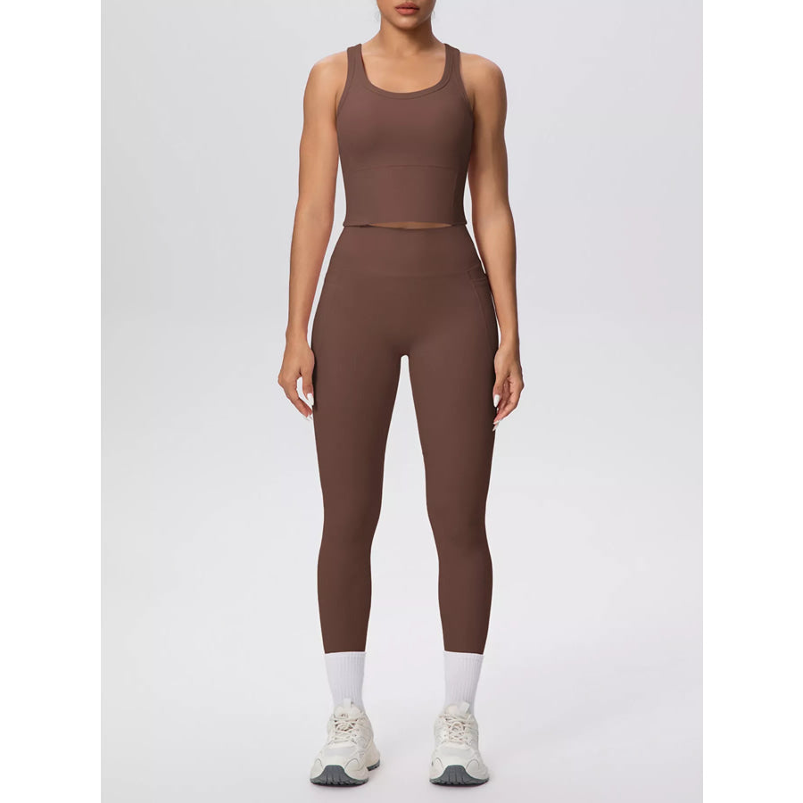 Scoop Neck Tank and High-Waisted Leggings Active Set Apparel and Accessories