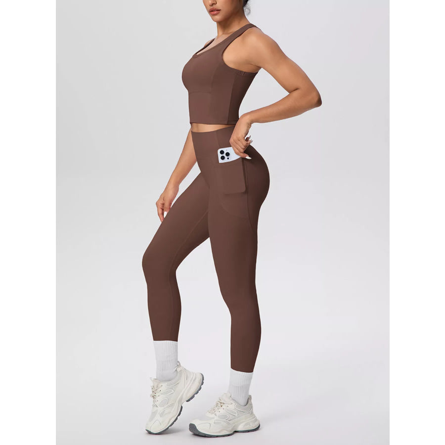 Scoop Neck Tank and High-Waisted Leggings Active Set Apparel and Accessories