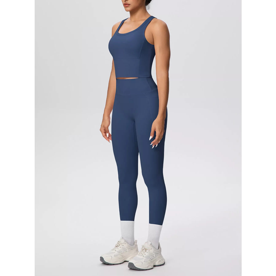 Scoop Neck Tank and High-Waisted Leggings Active Set Apparel and Accessories