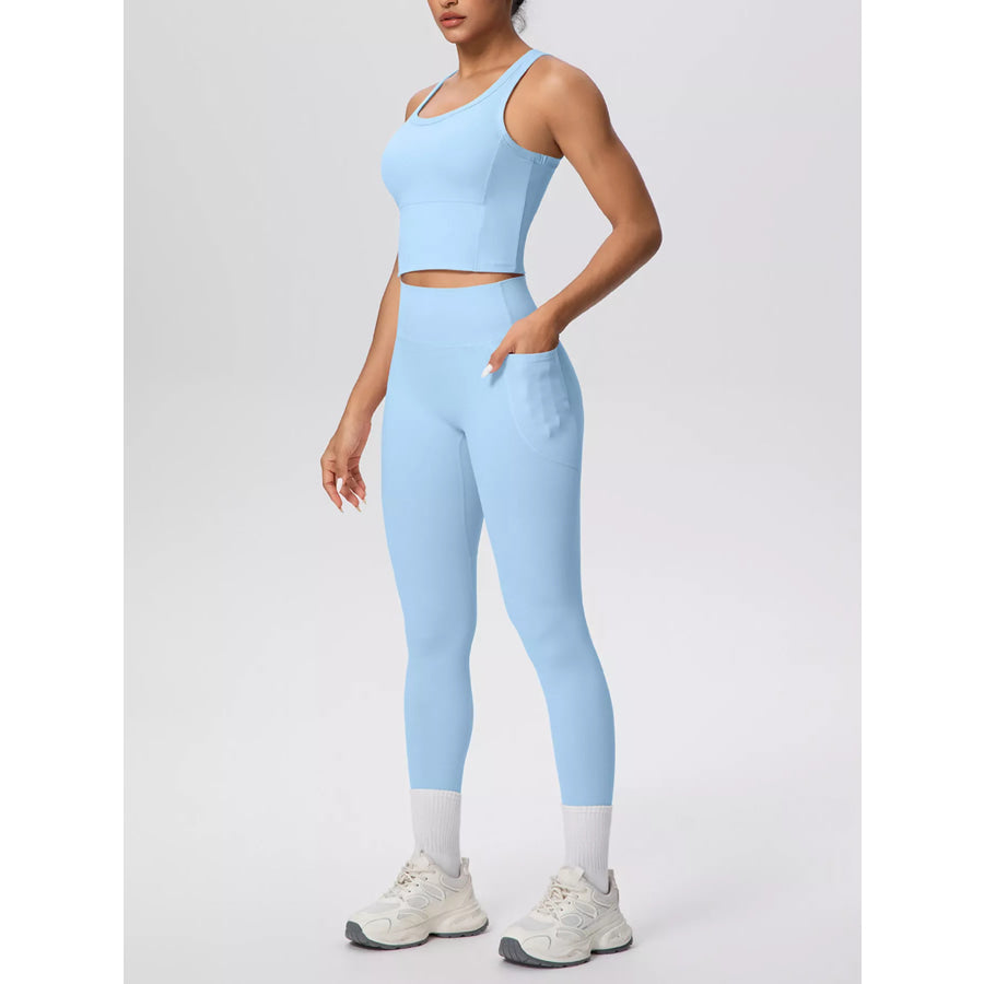 Scoop Neck Tank and High-Waisted Leggings Active Set Apparel and Accessories