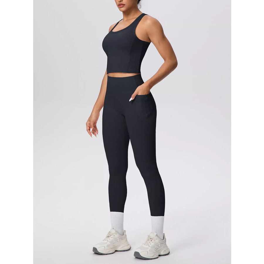 Scoop Neck Tank and High-Waisted Leggings Active Set Apparel and Accessories
