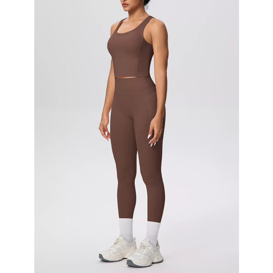 Scoop Neck Tank and High-Waisted Leggings Active Set Apparel and Accessories