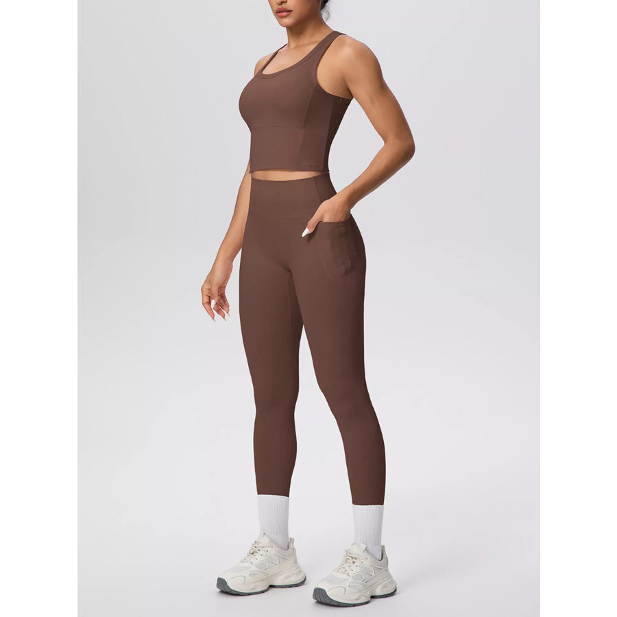 Scoop Neck Tank and High-Waisted Leggings Active Set Apparel and Accessories
