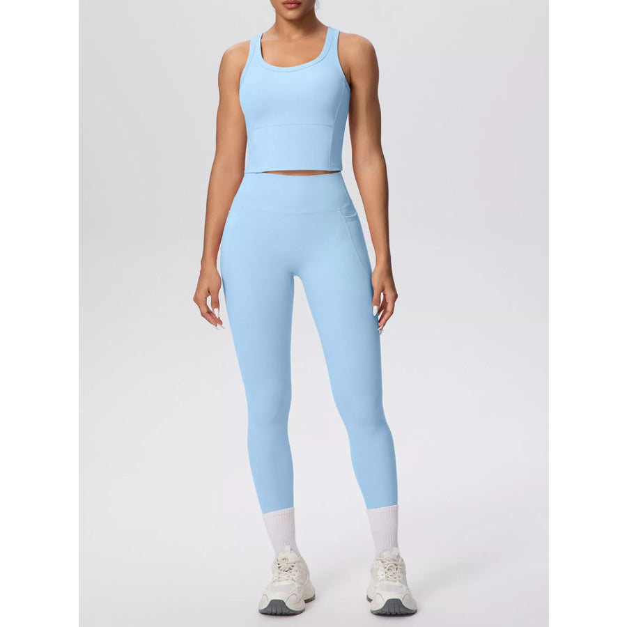 Scoop Neck Tank and High-Waisted Leggings Active Set Apparel and Accessories
