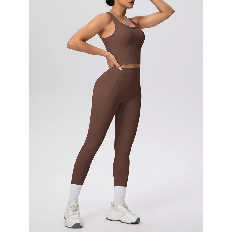 Scoop Neck Tank and High-Waisted Leggings Active Set Apparel and Accessories