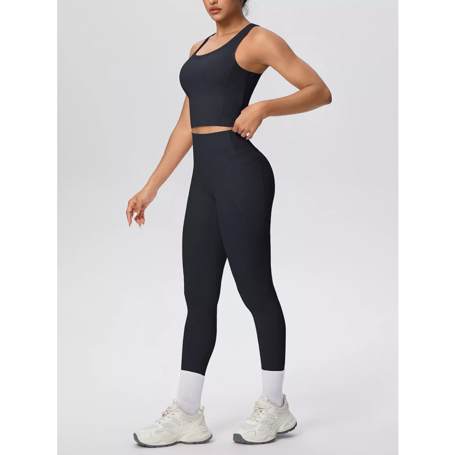 Scoop Neck Tank and High-Waisted Leggings Active Set Apparel and Accessories