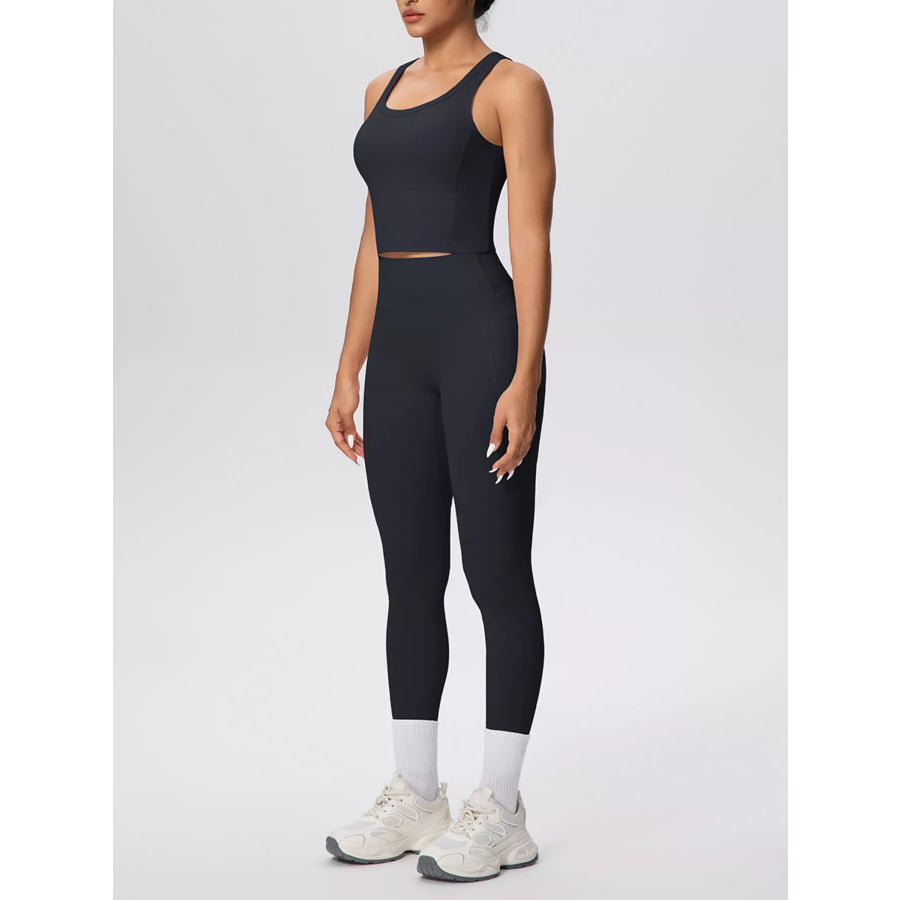 Scoop Neck Tank and High-Waisted Leggings Active Set Black / S Apparel and Accessories