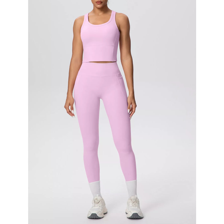 Scoop Neck Tank and High-Waisted Leggings Active Set Blush Pink / S Apparel and Accessories