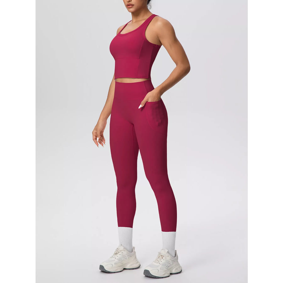 Scoop Neck Tank and High-Waisted Leggings Active Set Cerise / S Apparel and Accessories