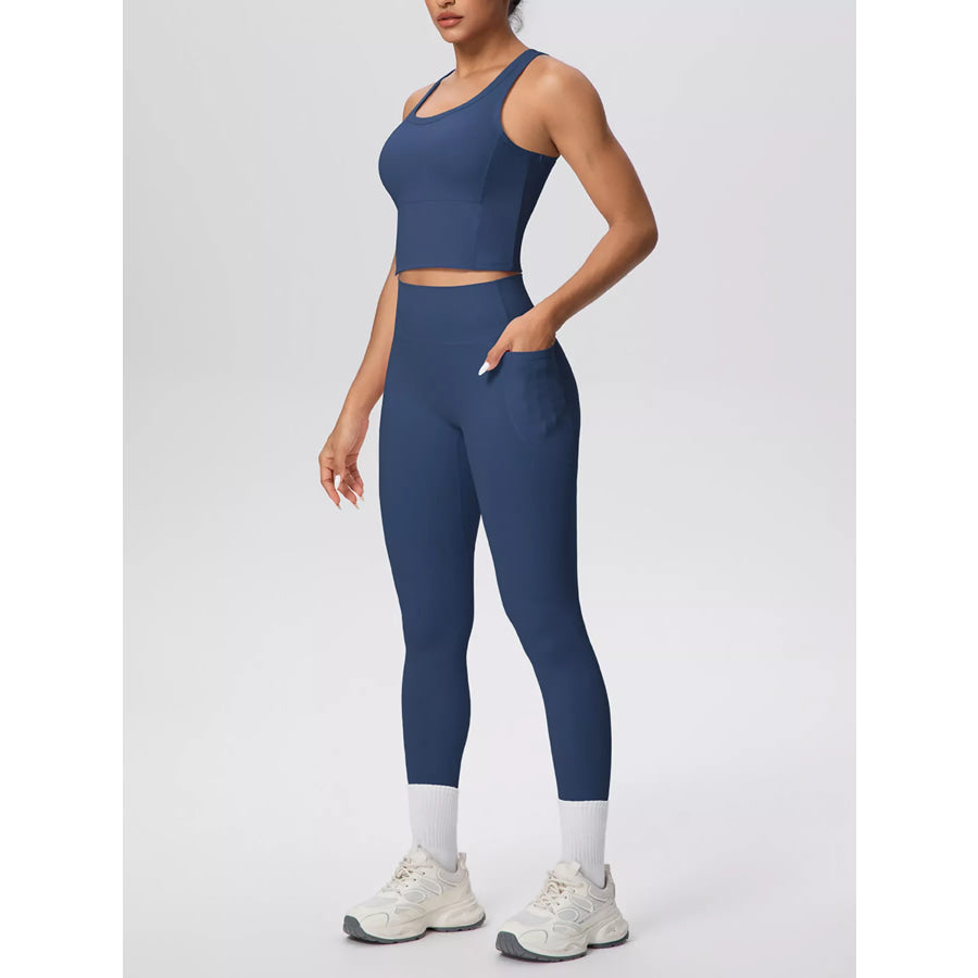 Scoop Neck Tank and High-Waisted Leggings Active Set Dusty Blue / S Apparel and Accessories