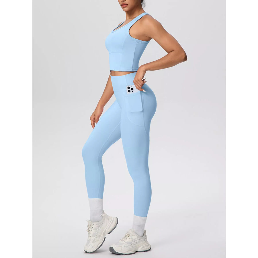 Scoop Neck Tank and High-Waisted Leggings Active Set Light Blue / S Apparel and Accessories
