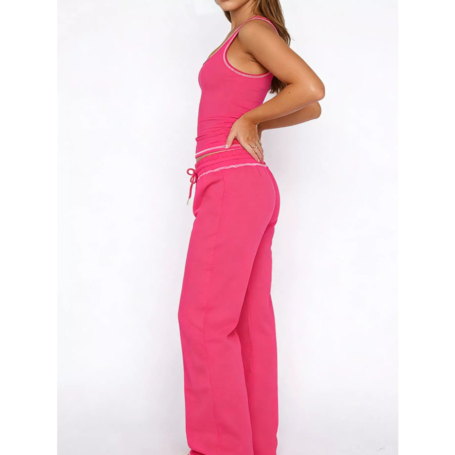 Scoop Neck Tank Top and Drawstring Pants Set Apparel and Accessories