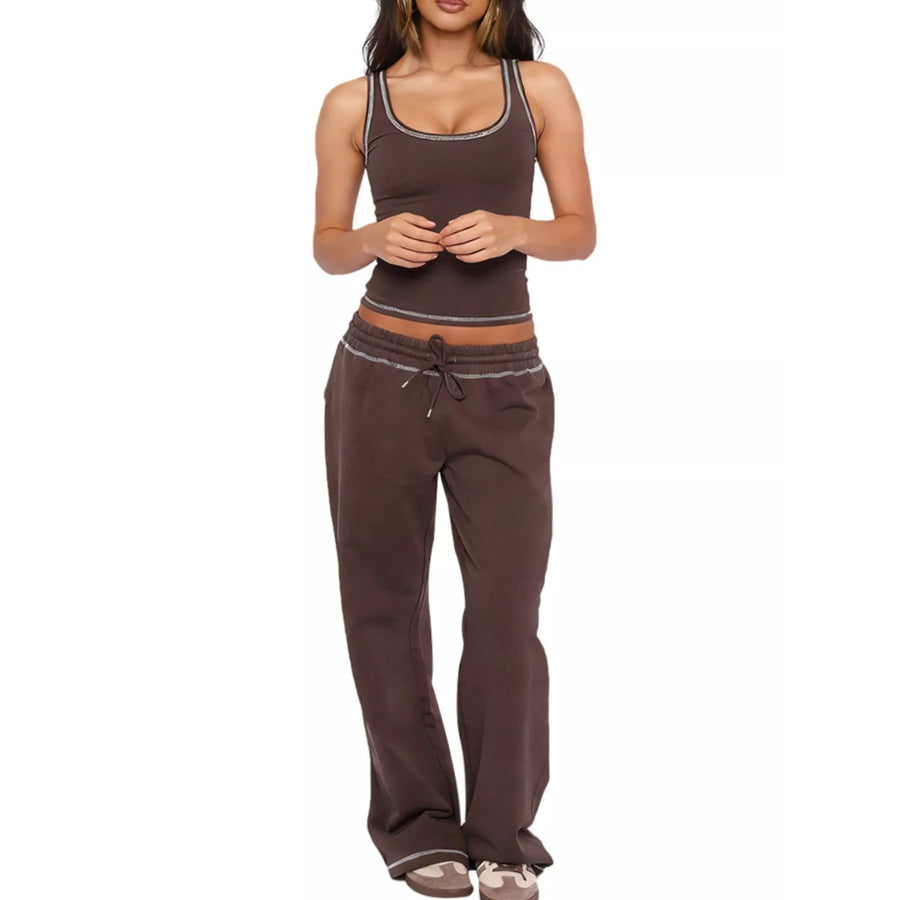 Scoop Neck Tank Top and Drawstring Pants Set Apparel and Accessories