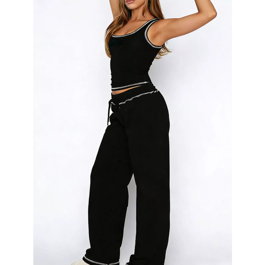 Scoop Neck Tank Top and Drawstring Pants Set Apparel and Accessories
