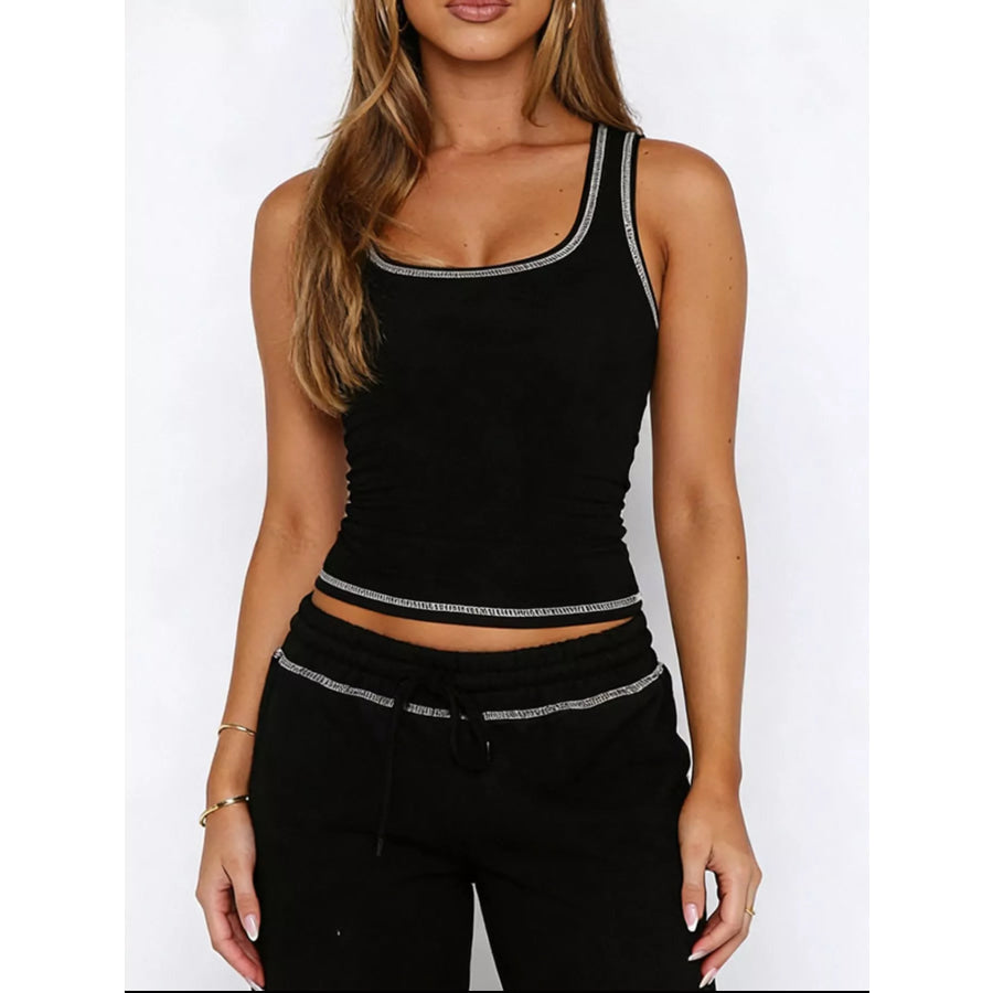Scoop Neck Tank Top and Drawstring Pants Set Black / S Apparel and Accessories