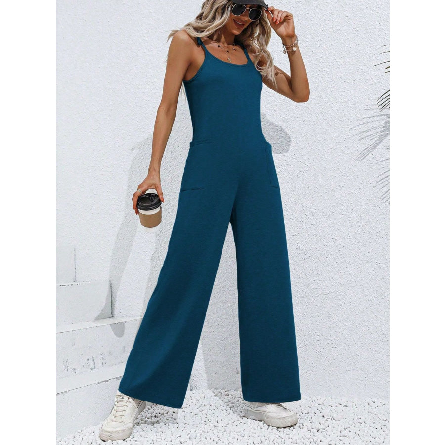 Scoop Neck Tie Shoulder Jumpsuit Apparel and Accessories