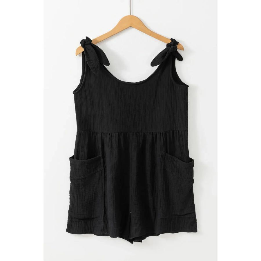 Scoop Neck Tie Shoulder Romper Apparel and Accessories