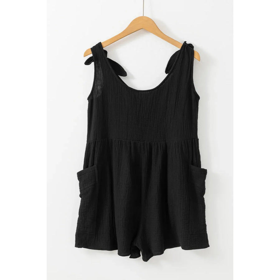 Scoop Neck Tie Shoulder Romper Apparel and Accessories