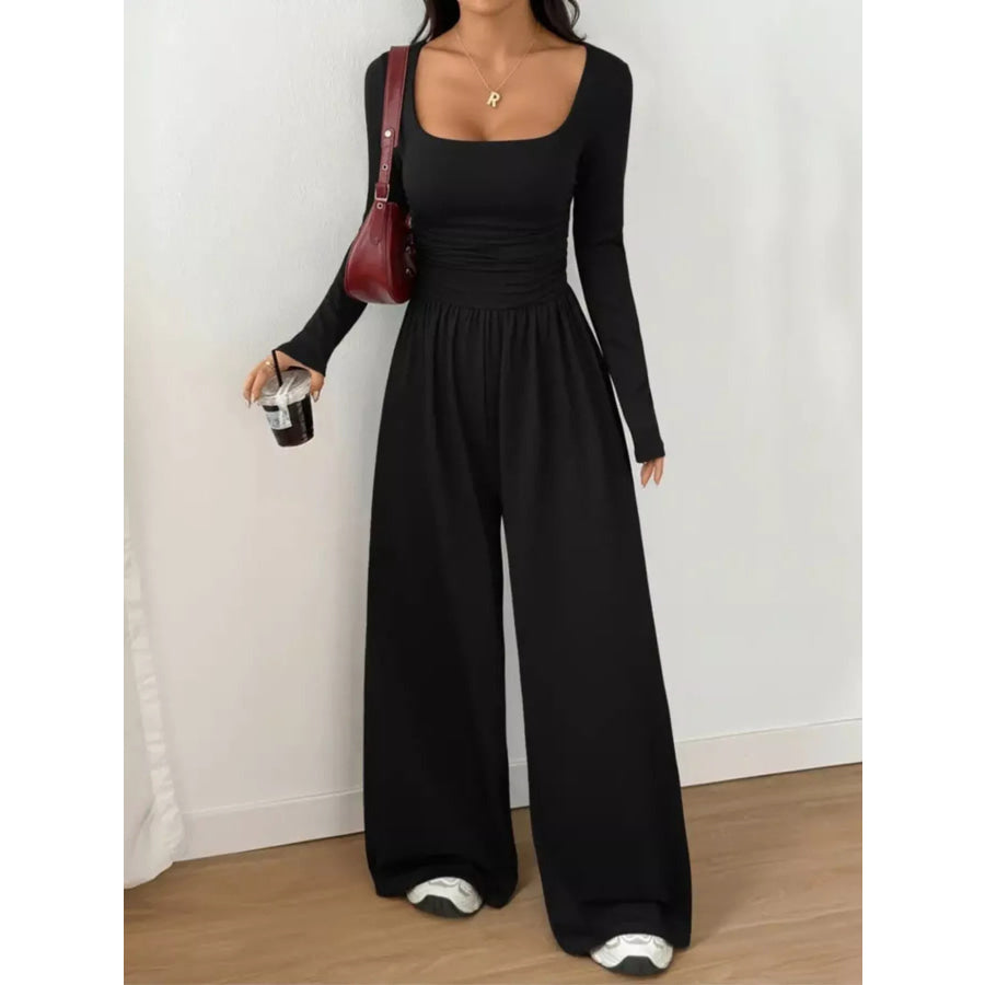 Scoop Neck Wide Leg Jumpsuit Black / S Apparel and Accessories