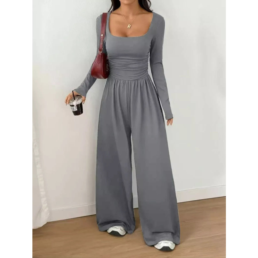 Scoop Neck Wide Leg Jumpsuit Dark Gray / S Apparel and Accessories