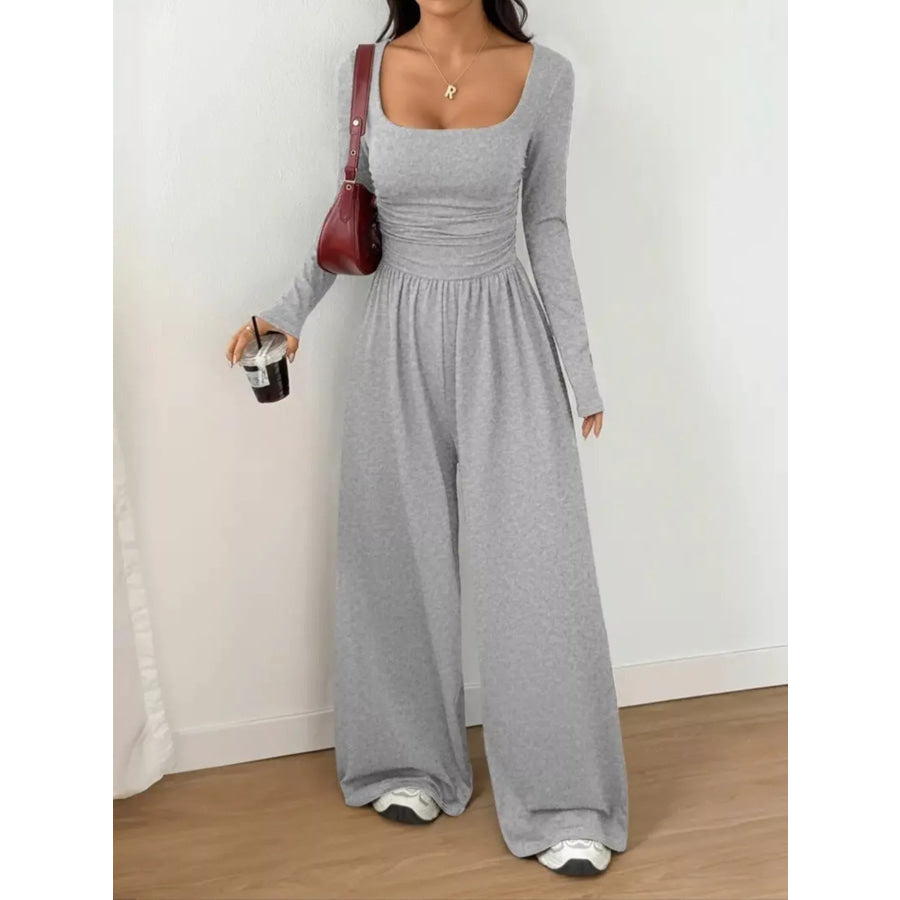 Scoop Neck Wide Leg Jumpsuit Gray / S Apparel and Accessories