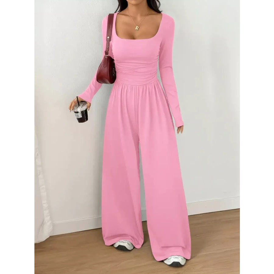 Scoop Neck Wide Leg Jumpsuit Pink / S Apparel and Accessories