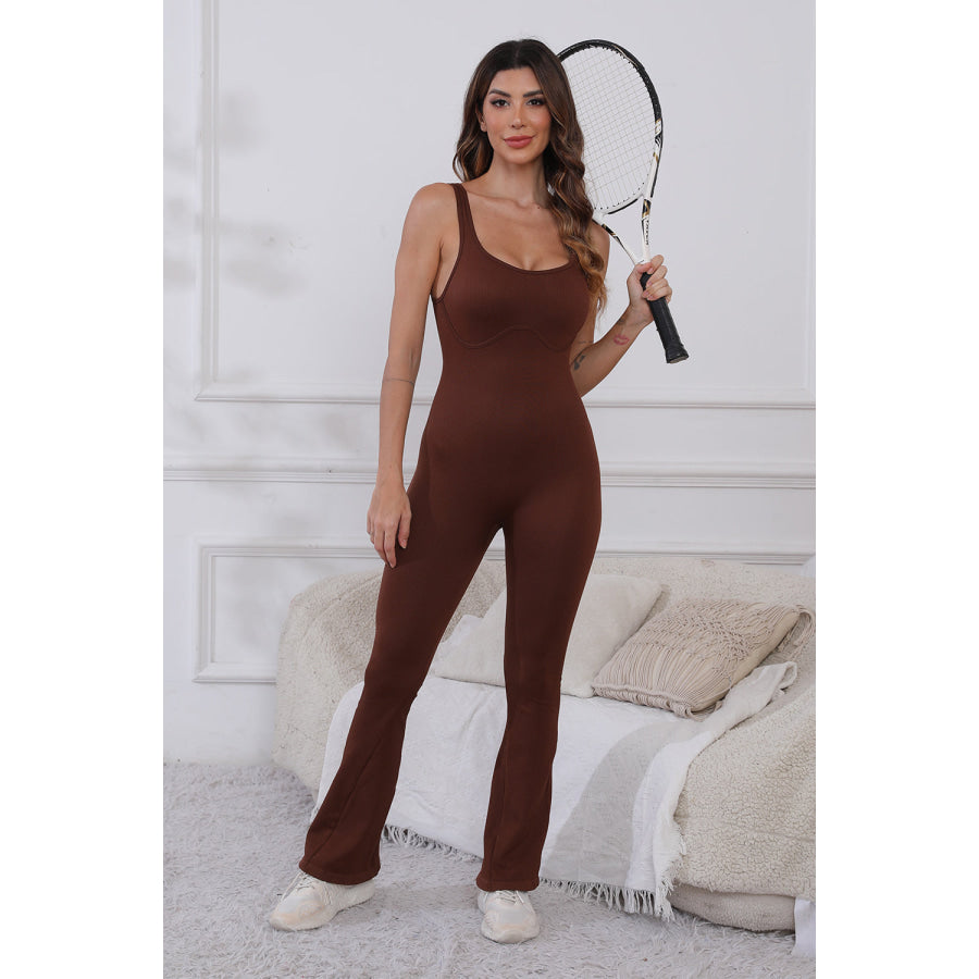 Scoop Neck Wide Strap Active Jumpsuit Apparel and Accessories