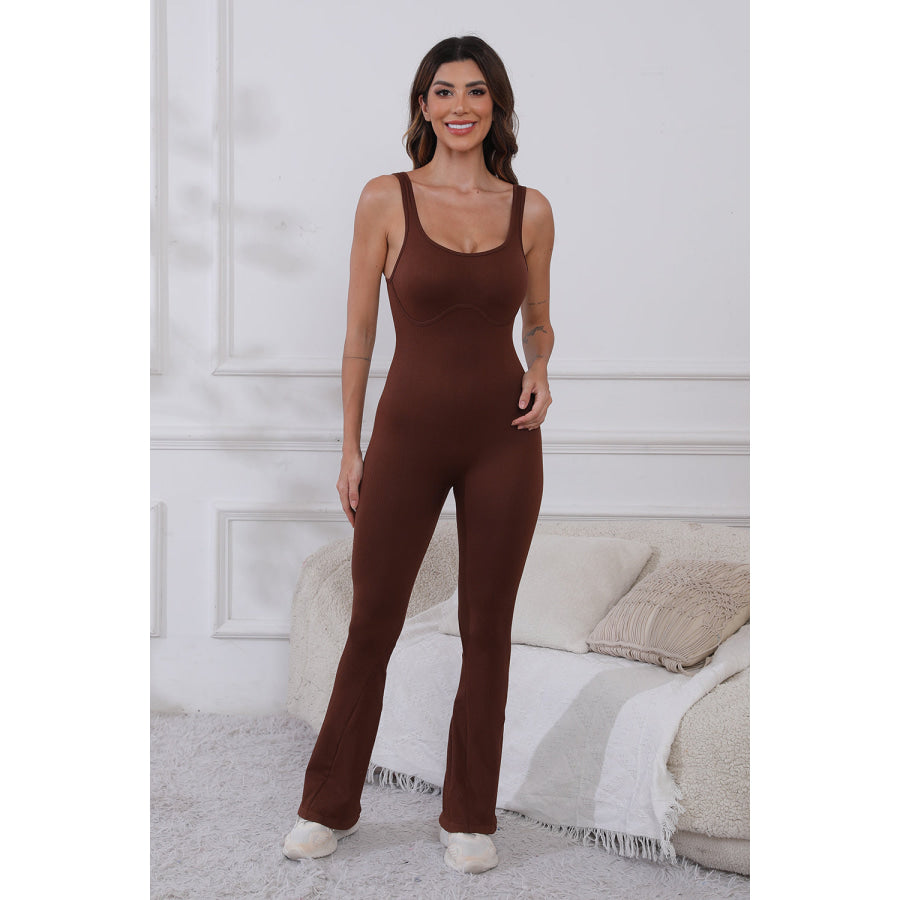 Scoop Neck Wide Strap Active Jumpsuit Apparel and Accessories