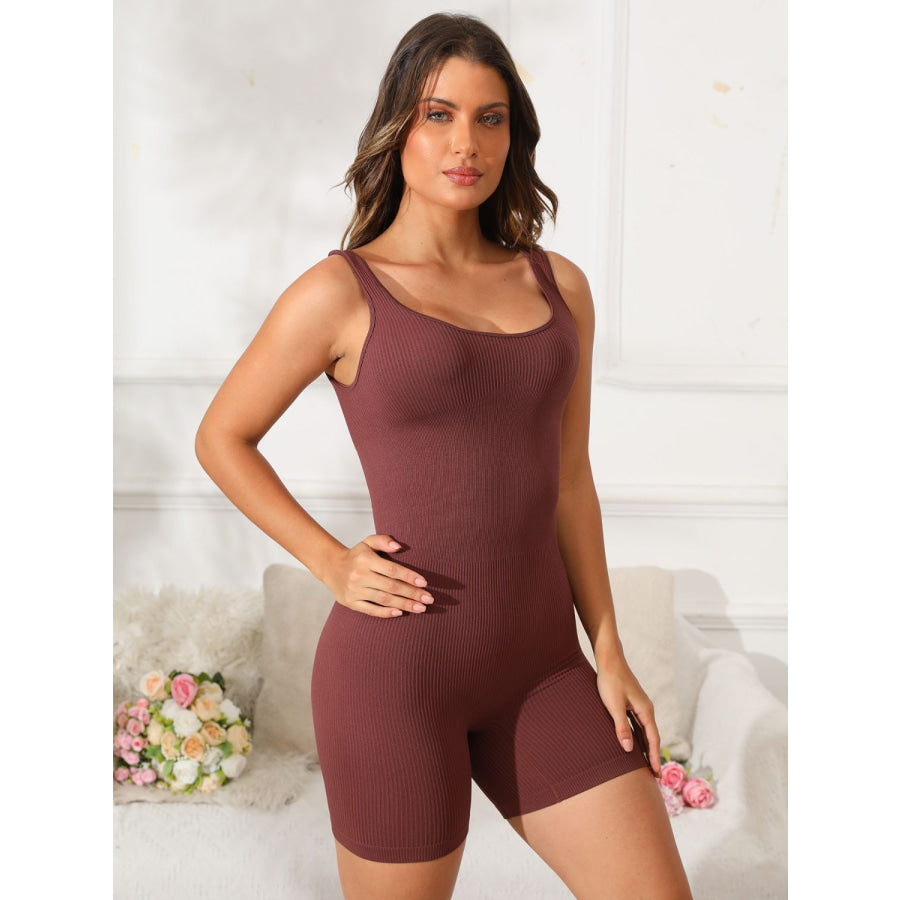 Scoop Neck Wide Strap Active Romper Apparel and Accessories