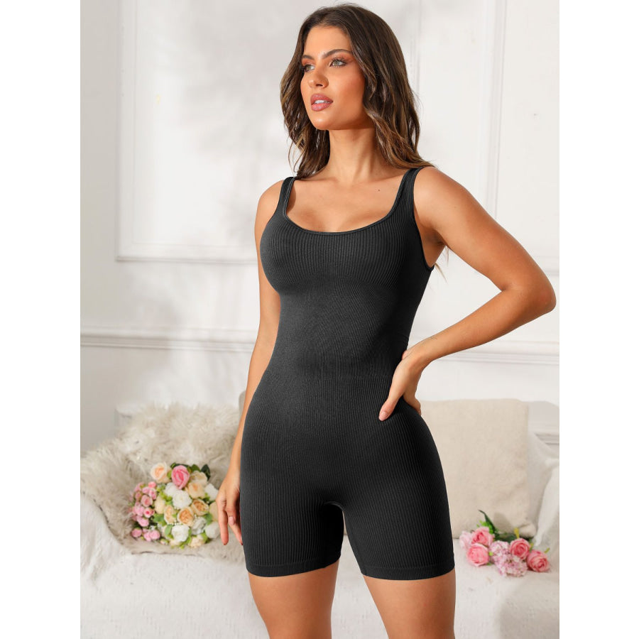 Scoop Neck Wide Strap Active Romper Apparel and Accessories