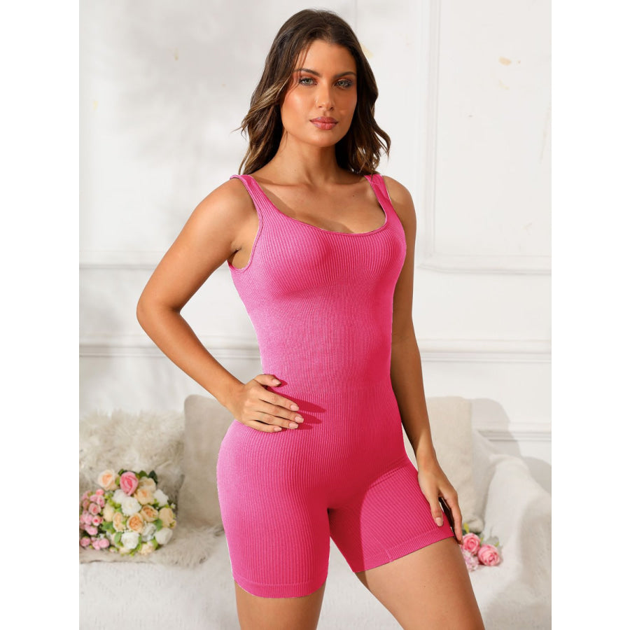 Scoop Neck Wide Strap Active Romper Strawberry / S Apparel and Accessories