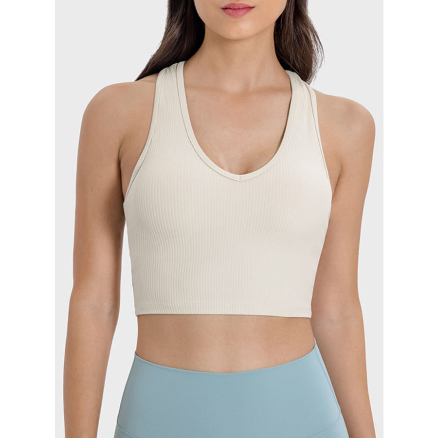 Scoop Neck Wide Strap Active Tank Beige / 4 Apparel and Accessories