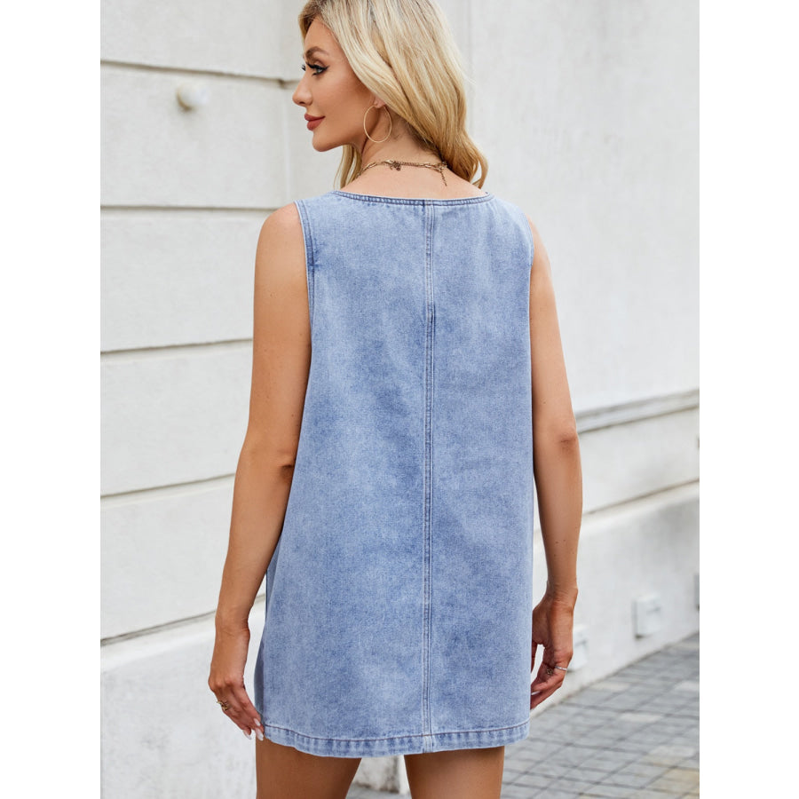 Scoop Neck Wide Strap Denim Dress Apparel and Accessories