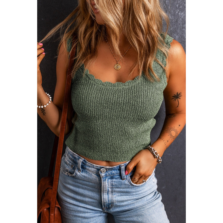 Scoop Neck Wide Strap Knit Vest Sage / S Apparel and Accessories