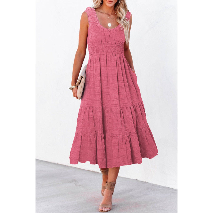 Scoop Neck Wide Strap Midi Dress Apparel and Accessories