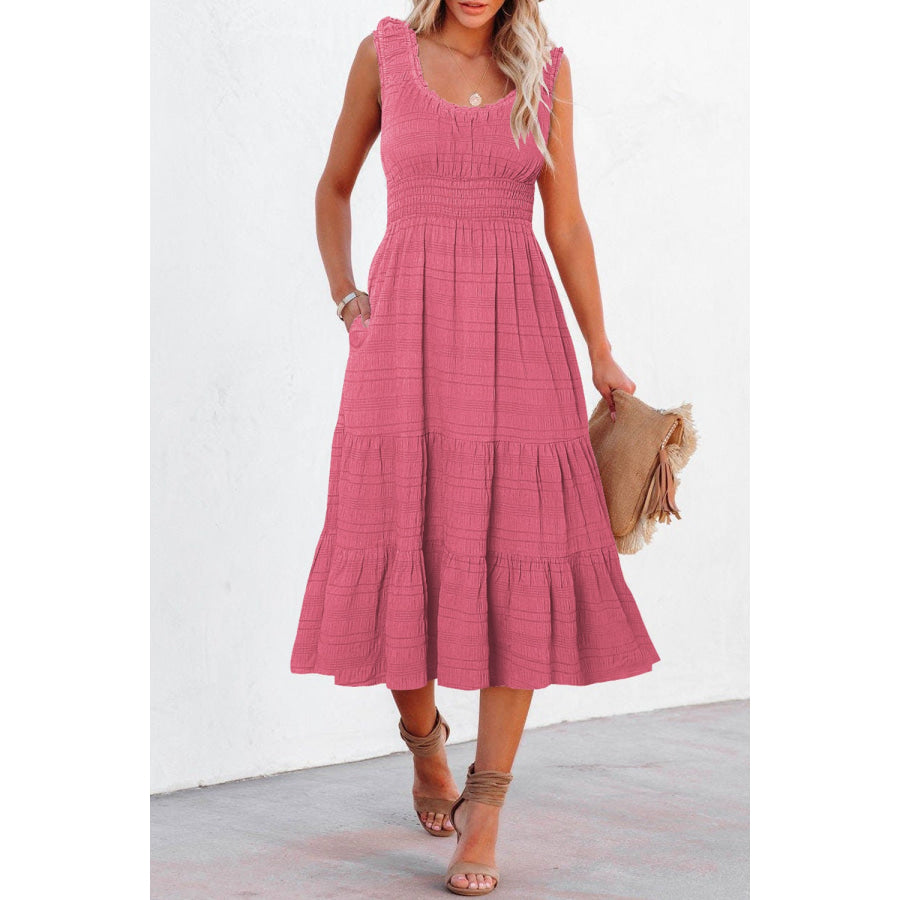 Scoop Neck Wide Strap Midi Dress Apparel and Accessories