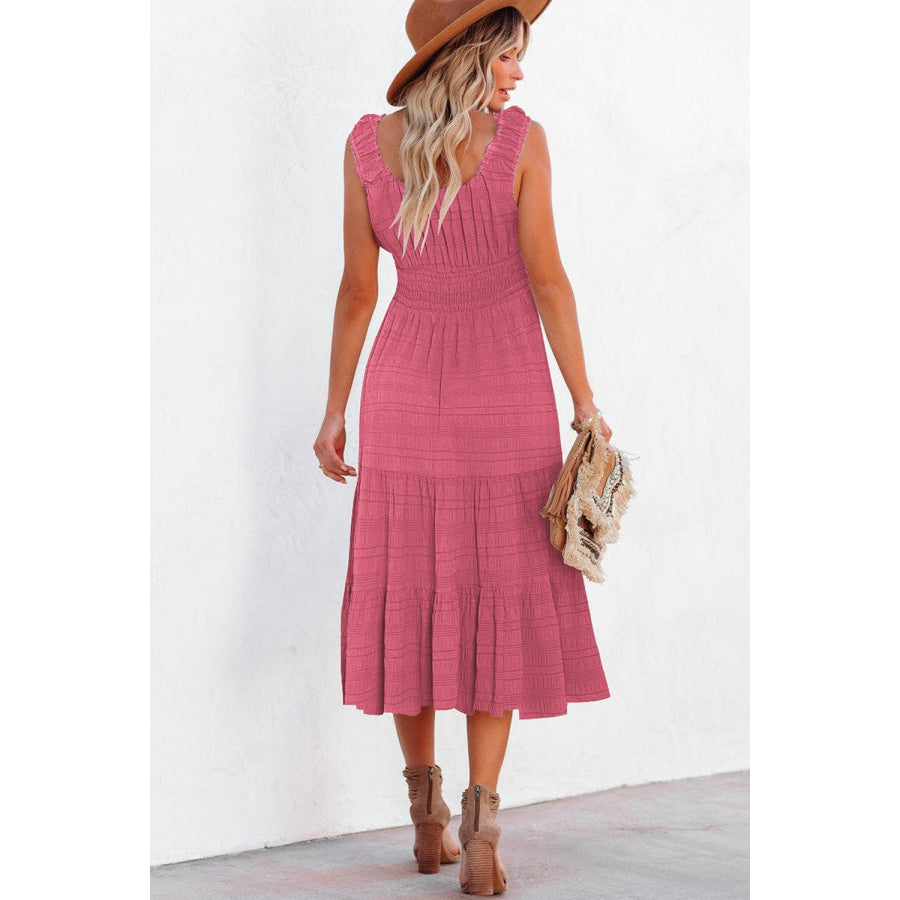 Scoop Neck Wide Strap Midi Dress Apparel and Accessories