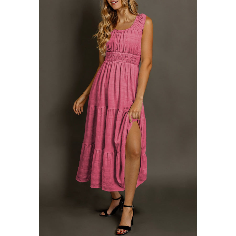 Scoop Neck Wide Strap Midi Dress Deep Rose / S Apparel and Accessories
