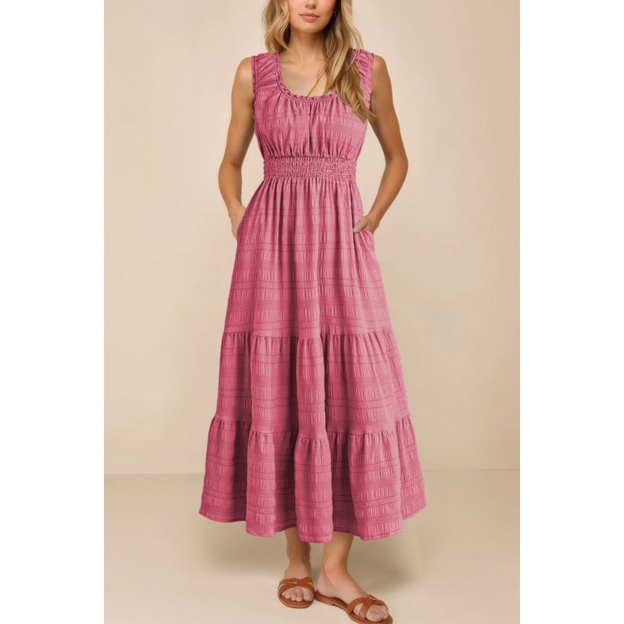 Scoop Neck Wide Strap Midi Dress Deep Rose / S Apparel and Accessories
