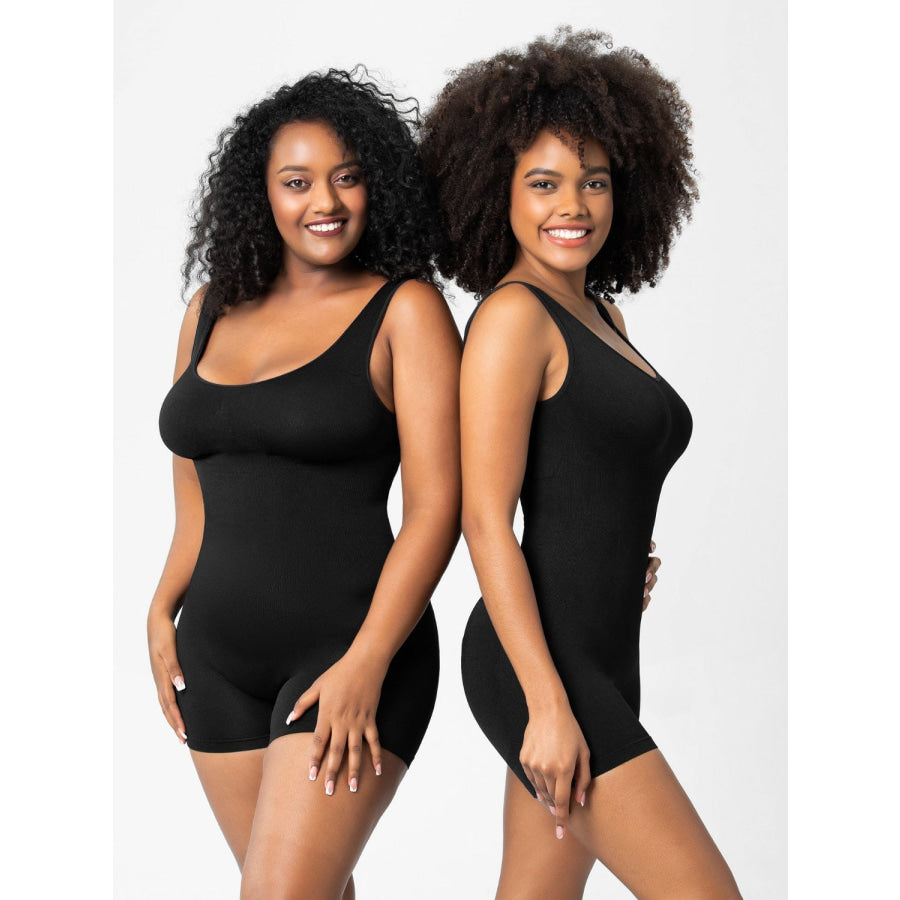 Scoop Neck Wide Strap Shaping Romper Black / S Apparel and Accessories