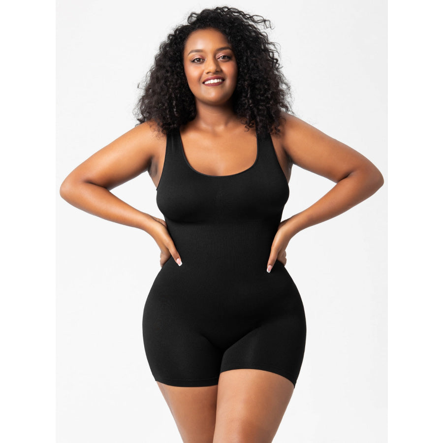 Scoop Neck Wide Strap Shaping Romper Black / S Apparel and Accessories