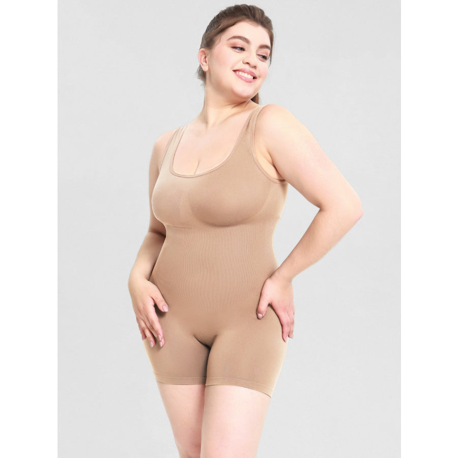 Scoop Neck Wide Strap Shaping Romper Tan / S Apparel and Accessories