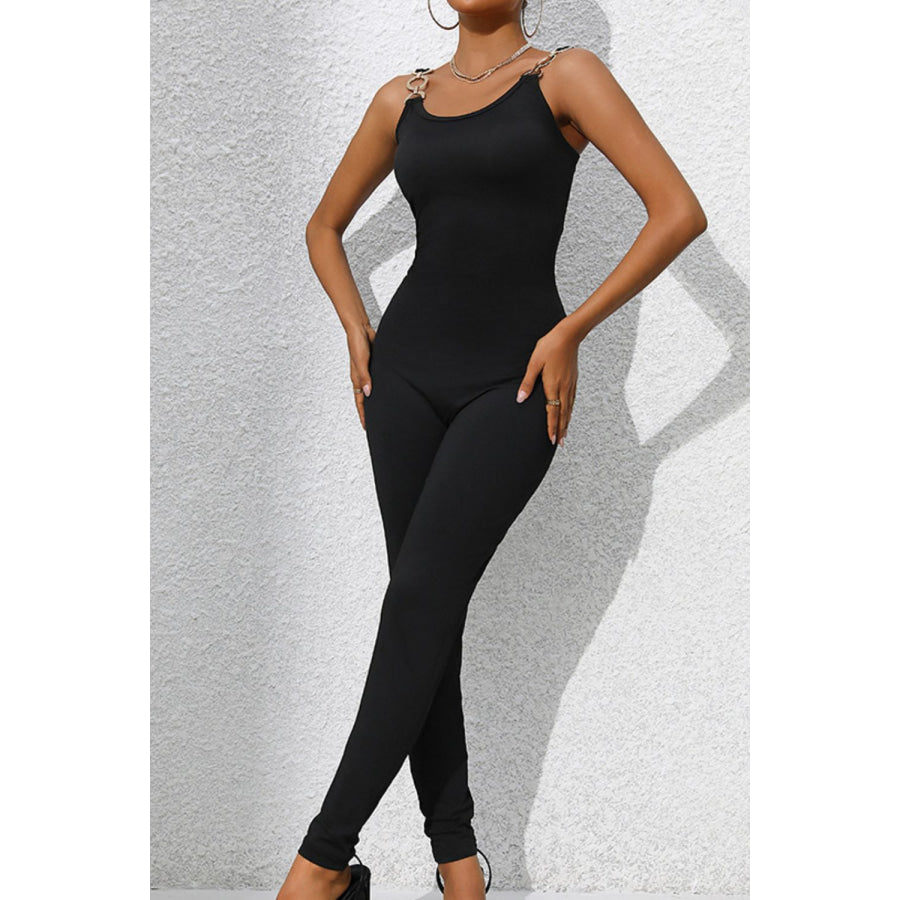 Scoop Neck Wide Strap Skinny Jumpsuit Apparel and Accessories