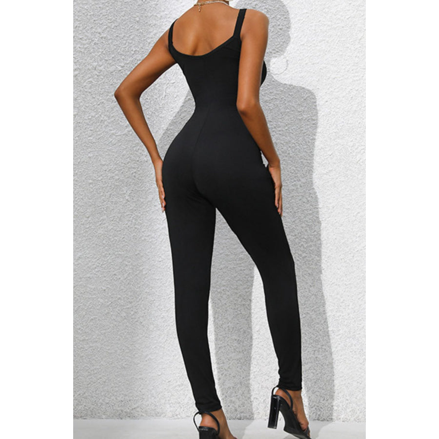 Scoop Neck Wide Strap Skinny Jumpsuit Apparel and Accessories
