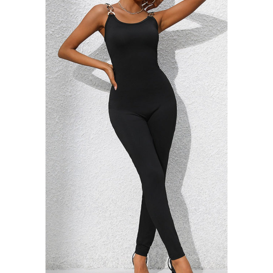 Scoop Neck Wide Strap Skinny Jumpsuit Apparel and Accessories