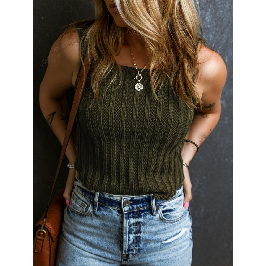 Scoop Neck Wide Strap Sweater Vest Army Green / S Apparel and Accessories