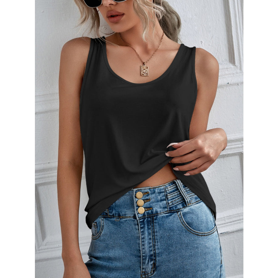 Scoop Neck Wide Strap Tank Black / S Apparel and Accessories